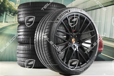 22" Cayenne Coupé RS Spyder Sommerräder Satz, Felgen 10J x 22 ET48 + 11,5J x 22 ET52 + Michelin Sommerreifen 285/35 R22 + 315/30 R22, mit RDK-Sensoren, schwarz seidenmatt