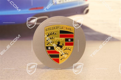 Hub cap, convex, crest coloured, Platinum silver metallic