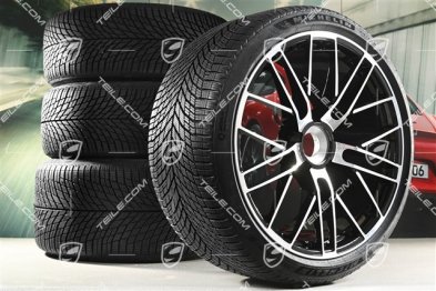 20+21" 911 Turbo S Winterräder Satz, Felgen 8,5J x 20 ET40 + 11,5 x 21 ET62 + NEUE Michelin Winterreifen 245/35 R20 + 315/30 R21, schwarz hochglanz + glanzgedrecht