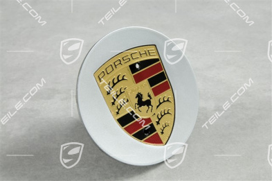 Center cap, concave, with coloured Porsche crest, Brilliant Chrome finish