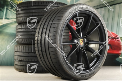 20"+21" koła letnie, komplet Carrera S, felgi 8,5J x 20 ET53 + 11,5J x 21 ET67 + opony letnie Goodyear 245/35 R20 + 305/30 R21, z czujnikami ciśnienia, czarny satynowy półmat