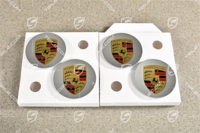 Satz Radzierkappen, farbigem Porsche Wappen GT Silber Metallic