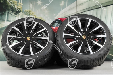 20" Taycan Tequipment Design Winterräder Satz, Felgen 9J x 20 ET54 + 11J x 20 ET60, Pirelli Winterreifen 245/45 R20 + 285/40 R20, in Schwarz Hochglanz