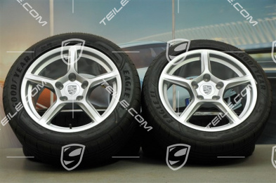 18" Boxster koła letnie komplet, 8J x 18 ET57 + 9J x 18 ET47 + opony letnie Goodyear Eagle F1 + 265/45 R18, bez czujników ciśnienia RDK