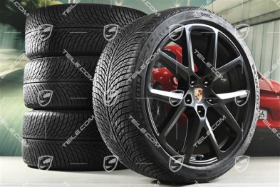 21" Panamera SportDesign Koła zimowe, komplet, felgi 9,5J x 21 ET71 + 10,5J x 21 ET71 + NOWE opony zimowe Michelin Pilot Alpin 5 275/35 R21 + 315/30 R21, czarny satynowy półmat