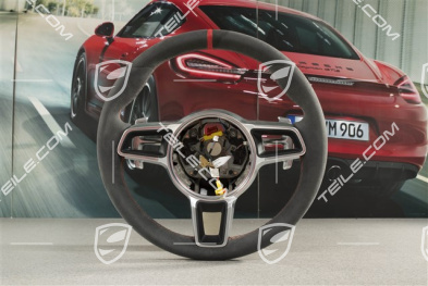 GT3 / GT2RS, Sport steering wheel with Paddles PDK, Alcantara, Black with Lava Orange thread, red 12 o'clock strip mark