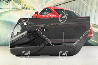 Türverkleidung,  Alcantara Schwarz mit Karminrot Ziernähten, Zierleiste Carbon, R