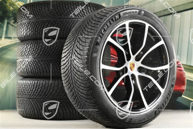 21" koła zimowe Cayenne Exclusive Design, komplet, felgi 9,5J x 21 ET46 + 11,0J x 21 ET58 + NOWE opony zimowe Michelin 285/45 R21 + 305/40 R21, z czujnikami ciśnienia, czarny perłowy Jet Black metalik