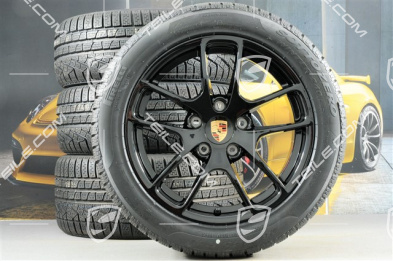 18" Cayman koła zimowe komplet, felgi 8J x 18 ET57 + 9,5J x 18 ET49, opony zimowe Pirelli Sottozero II 235/45 R18 + 265/45 R18, czarny wysoki połysk
