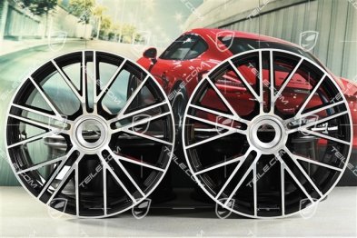 21" Felgi Panamera Turbo S, komplet, centralnie mocowane, 9,5J x 21 ET71 + 10,5J x 21 ET71, czarny wysoki połysk