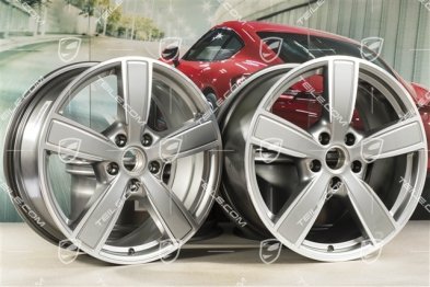 20" Komplet felg Cayenne Sport Classic Komfort, 9J x 20 ET50 + 10,5J x 20 ET55, platynowy srebrny