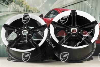 21" Komplet felg Mission E Design, 9,5J x 21 ET60 + 11,5J x 21 ET66, czarny wysoki połysk/Biały Carrera