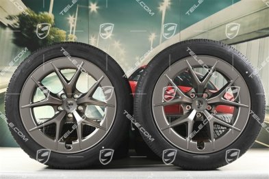 21" koła zimowe Cayenne RS Spyder Design, komplet, felgi 9,5J x 21 ET16 + 11J x 21 ET37 + NOWE opony zimowe Goodyear UltraGrip Performance 3 SUV 275/45 R21 + 315/40 R21, turbonite