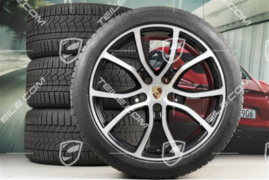 21" Cayenne COUPE Exclusive Design Winterräder Satz, Felgen 9,5J x 21 ET46 + 11,0J x 21 ET49 + NEUE Continental Winterreifen 275/40 R21 + 305/35 R21, mit RDK-Sensoren, schwarz hochglanz + Glanzdrehbereichen