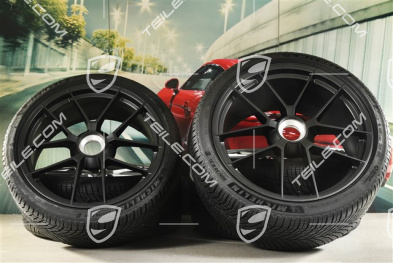 20"+21" Carrera GTS, koła zimowe, komplet, mocowane centralnie, felgi 8,5J x 20 ET50 + 11J x 21 ET82 + NOWE opony zimowe Michelin 245/35 R20 + 305/30 R21, z czujnikami ciśnienia, Anthracite Grey