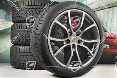 21" koła zimowe Cayenne Exclusive Design, komplet, felgi 9,5J x 21 ET46 + 11,0J x 21 ET58 + opony zimowe Continental 275/40 R21 + 305/35 R21, z czujnikami ciśnienia, Platinum, półmat satyna