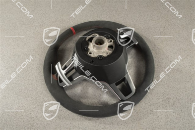 GT3 / GT2RS, Sport steering wheel with Paddles PDK, Alcantara, Black with Lava Orange thread, red 12 o'clock strip mark