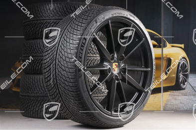 20"+21" koła zimowe Carrera S, komplet, felgi 8,5J x 20 ET53 + 11J x 21 ET66 + NOWE opony zimowe Michelin 245/35 R20 + 295/30 R21, czarny satynowy mat