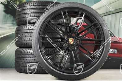 22-inch summer wheel set 911 Turbo IV Design, rims 10J x 22 ET48 + 11,5J x 22 ET61 + NEW Pirelli summer tyres 285/35 ZR22 + 315/30 ZR22,  black high gloss, with TPM