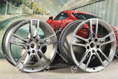 21" Komplet felg Cayenne Turbo Design, 11J x 21 ET58 + 9,5J x 21 ET46, Vesuvgrau
