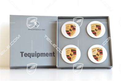 Radzierdeckel Satz (4 Stück), konvex, Wappen farbig, Brillantsilber