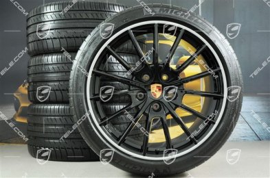 20" Komplet kół letnich Panamera Sport, felgi 9,5J x 20 ET65 + 11,5J x 20 ET63 + NOWE opony letnie Michelin 255/40 ZR20 + 295/35 ZR20, czarne, z czujnikami RDK