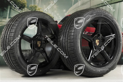 18" Boxster koła zimowe komplet, felgi 8J x 18 ET57 + 9,5J x 18 ET49 + NOWE opony zimowe Pirelli Sottozero II 235/45 R18 + 265/45 R18, czarny wysoki połysk