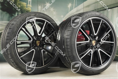21" Panamera Exclusive Design Sommerräder, Felgen 9,5J x 21 ET71 + 11,5J x 21 ET69 + Pirelli Sommerreifen 275/35 ZR21 + 315/30 ZR21, schwarz, mit RDK-Sensoren