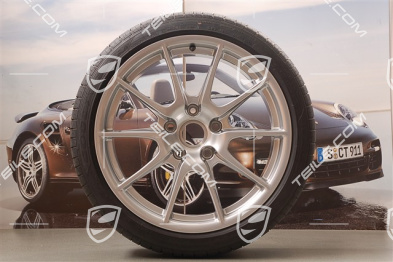 19" Komplet kół letnich Boxster Spyder, 10J x 19 ET42 + 8,5J x 19 ET55 + NOWE opony Goodyear, srebrny metalik