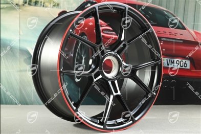 20" GT3 Felge, 9,5J x 20 ET46, Schwarz Eeidenmatt + Felgenrand in Rot