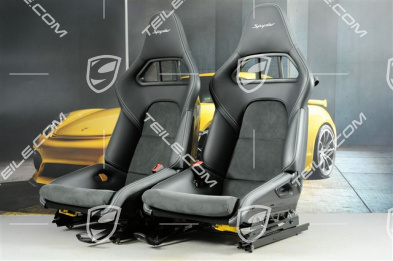 Bucket seat, collapsible, heated, leather/Alcantara Black, seam in Silver, Logo "Spyder", set L+R