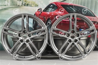 19" Komplet felg Macan Turbo/Sport Design, 8,5J x 19 ET21 + 9J x 19 ET21, platinum satynowy mat