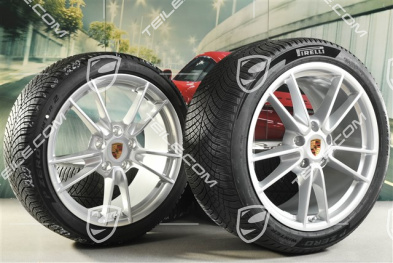 19"+20" Carrera, koła zimowe, komplet, felgi 8,5J x 19 ET52 + 11J x 20 ET80 + NOWE opony zimowe Pirelli 235/40 R19 + 295/35 R20, z czujnikami ciśnienia, srebrny Brilliant Silver