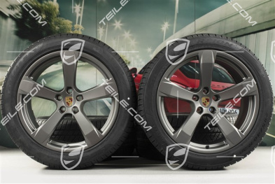 20" "Macan Sport" koła zimowe, komplet, felgi 9J x 20 ET26 + 10J x 20 ET19, opony zimowe Pirelli 265/45 R 20 + 295/40 R 20, platinum satynowy półmat, z czujnikami ciśnienia RDK