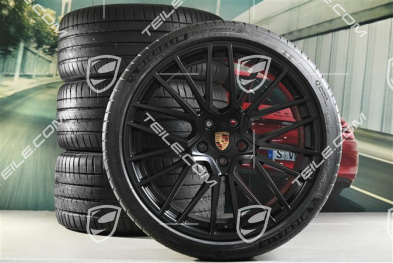 22" Cayenne Coupé RS Spyder Sommerräder Satz, Felgen 10J x 22 ET48 + 11,5J x 22 ET52 + Michelin Sommerreifen 285/35 R22 + 315/30 R22, mit RDK-Sensoren, schwarz seidenmatt