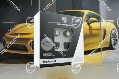 Valve cap, black, crest black-white, set for cars without TPM