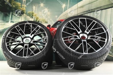 20+21" 911 Turbo S Winterräder Satz, Felgen 8,5J x 20 ET40 + 11,5 x 21 ET62 + NEUE Michelin Winterreifen 245/35 R20 + 315/30 R21, schwarz hochglanz + glanzgedrecht