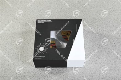 Set of Wheel Center Caps, conkave, with coloured crest, platinum silver