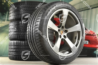 20-inch "Macan Sport" summer wheels set, rims 9J x 20 ET26 + 10J x 20 ET19, Michelin summer tyres 265/45 R 20 + 295/40 R 20, platinum satin matt, with TPMS