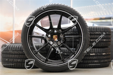 20" Carrera S (III) Sommerräder Satz, 8J x 20 ET57 + 9,5J x 20 ET45 + NEUE Pirelli Reifen 235/35 ZR20 + 265/35 ZR20, Felgenstern in Schwarz (Hochglanz), mit RDK-Sensoren
