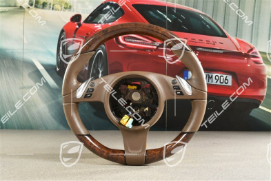 Multifunction steering wheel, heated,  Leather Espresso finished with mahogany wood