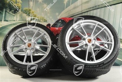 19"+20" Carrera, koła zimowe, komplet, felgi 8,5J x 19 ET52 + 11J x 20 ET80 + NOWE opony zimowe Pirelli 235/40 R19 + 295/35 R20, z czujnikami ciśnienia, srebrny Brilliant Silver