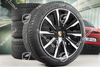 20" Taycan Tequipment Design Winterräder Satz, Felgen 9J x 20 ET54 + 11J x 20 ET60, Goodyear Winterreifen 245/45 R20 + 285/40 R20, in Schwarz Hochglanz