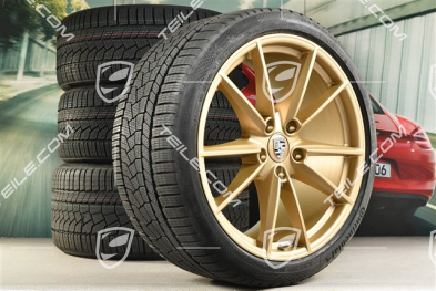 20"+21" Carrera S Winterräder Satz, Felgen 8,5J x 20 ET53 + 11J x 21 ET66 + NEUE Continental Winterreifen 245/35 R20 + 295/30 R21, in Aurum Gold Seidenmatt