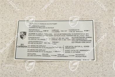 Carrera, Notice sticker Engine data, Switzerland