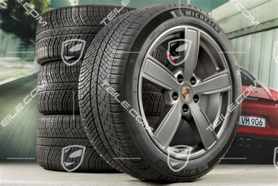 20" koła zimowe Cayenne COUPE Sport Classic, komplet, felgi 9J x 20 ET50 + 10,5J x 20 ET55 + opony zimowe Michelin 275/45 R20 + 305/40 R20, z czujnikami ciśnienia, Platinum satynowy półmat