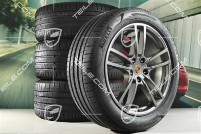 21-inch Cayenne Turbo summer wheel set, rims 9,5J x 21 ET46 + 11,0J x 21 ET49 + Pirelli P Zero summer tyres 285/40 R21 + 315/35 R21, Platinum satin matt
