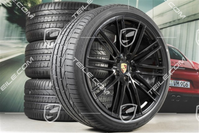 22-inch summer wheel set 911 Turbo IV Design, rims 10J x 22 ET48 + 11,5J x 22 ET61 + NEW Pirelli summer tyres 285/35 ZR22 + 315/30 ZR22,  black high gloss, with TPM