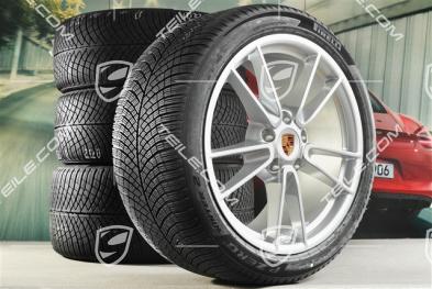 19"+20" Carrera, koła zimowe, komplet, felgi 8,5J x 19 ET52 + 11J x 20 ET80 + NOWE opony zimowe Pirelli 235/40 R19 + 295/35 R20, z czujnikami ciśnienia, srebrny Brilliant Silver