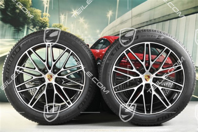 21" Cayenne "RS Spyder Design" Winterräder Satz, Felgen 9,5J x 21 ET46 + 11,0J x 21 ET49 + Michelin Pilot Alpin 5 SUV Winterreifen 285/45 R21 + 305/40 R21, mit RDK-Sensoren, schwarz hochglanz